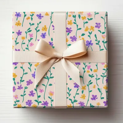 Floral Pattern Gift Box with Cream Ribbon Gift Product