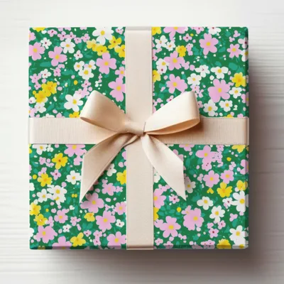 Vibrant Floral Gift Wrap with Bow Lovely Gift Wrap
