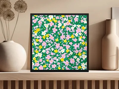 Vibrant Floral Art Print with Colorful Blossoms Wall Decor