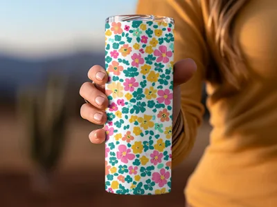 Colorful Floral Pattern Tall Tumbler Travel Mug