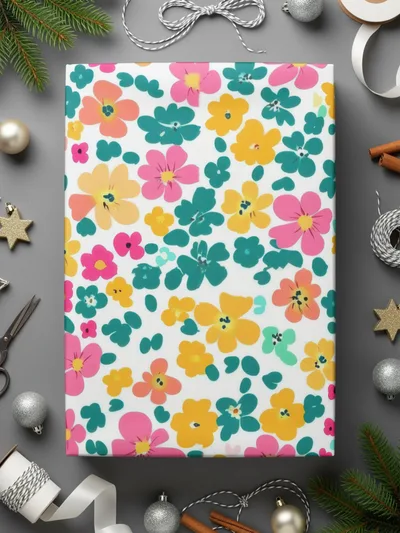 Colorful Floral Pattern Wrapping Paper Perfect for Gifts