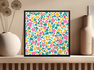 Vibrant Multicolor Floral Pattern Framed Art Print