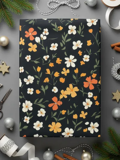 Festive Floral Pattern Holiday Wrapping Paper Roll
