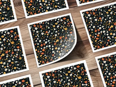 Colorful Floral Pattern on Black Background Product