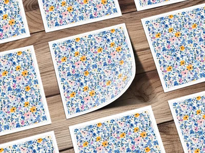 Ditsy Floral Pattern Digital Paper, Watercolor Flower Seamless Design, Blue and Gold Flower Pattern, Printable Fabric, Digital Scrapbook Paper - Moore and Mountain