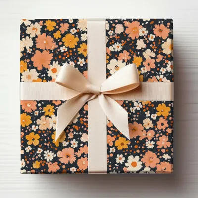 Floral Themed Decorative Gift Box with Ribbon