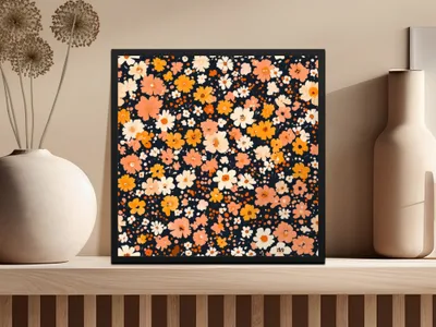 Vibrant Floral Pattern Black Background Art Print