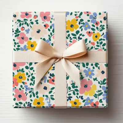 Floral Patterned Gift Box with Elegant Cream Ribbon