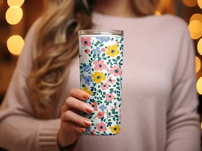Floral Patterned Insulated Travel Tumbler Drinkware