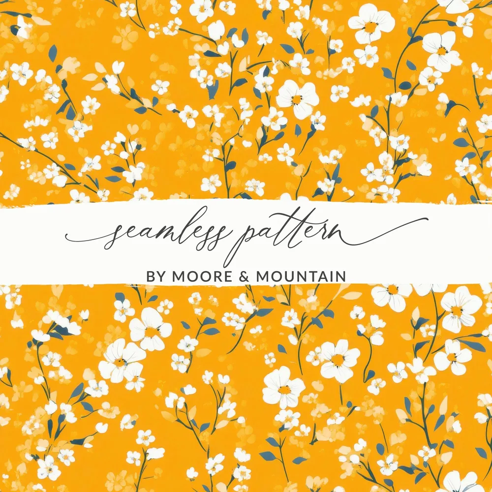 White Floral Blossoms on Orange Seamless Pattern Design