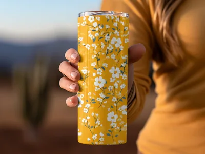 Yellow Floral Pattern Travel Tumbler for Stylish Use