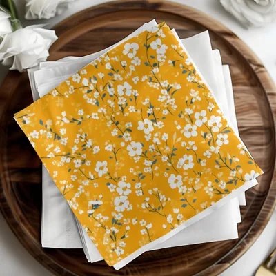 Vibrant Yellow Floral Pattern Decorative Napkins Product