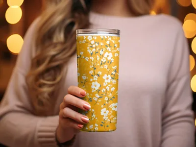 Bright Yellow Floral Pattern Insulated Tumbler Product