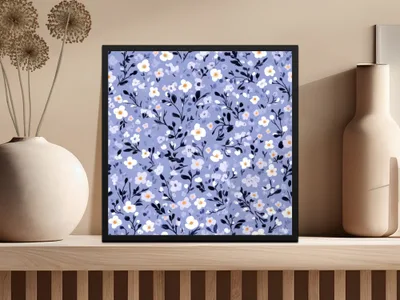 Purple Floral Pattern with Black Frame Wall Art