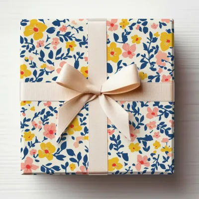 Floral Pattern Gift Wrap with Bow Elegant Design