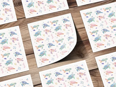 Colorful Sea Turtle and Ocean Creatures Print Sticker Sheets
