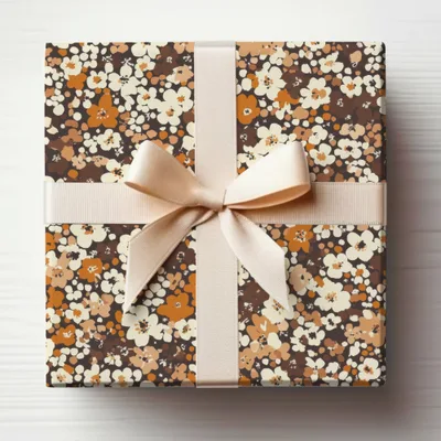 Elegant Floral Gift Wrap with Cream Ribbon for Gifting