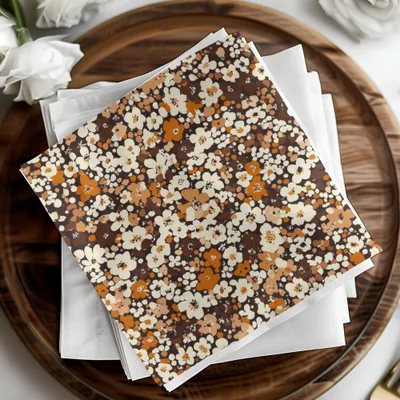Vintage Floral Design in Orange and Brown Paper