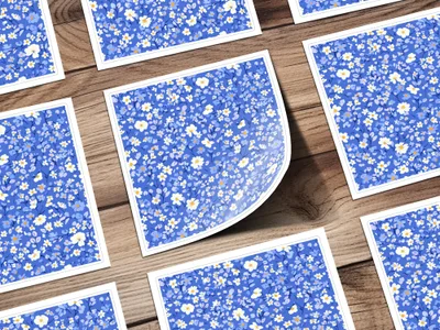 Vibrant Blue Floral Pattern Decorative Sticker Sheets