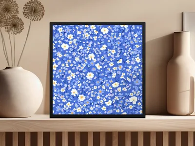 Blue Floral Pattern Print for Wall Art Decor