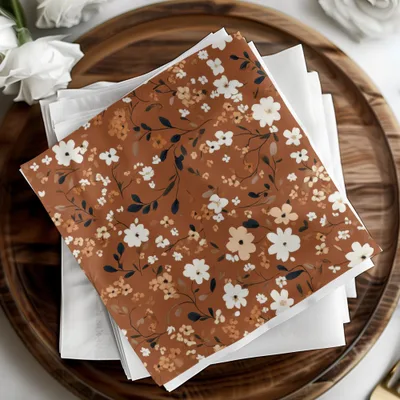 Floral Pattern Brown and White Square Napkins