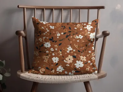 Floral Pattern Throw Pillow with Brown and White Flowers