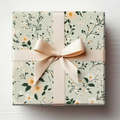Elegant Floral Patterned Gift Wrapping Paper with Ribbon