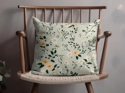 Floral Decorative Cushion with Green and Yellow Print