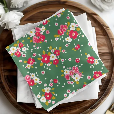 Vibrant Floral Design Napkins Green Background Pattern