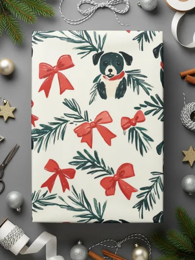 Dog Christmas Seamless Pattern, Puppy Digital Paper, Holiday Bows Jpeg, Repeating Dog Pattern, Festive Download, Animal Print, Xmas Digital - Moore and Mountain