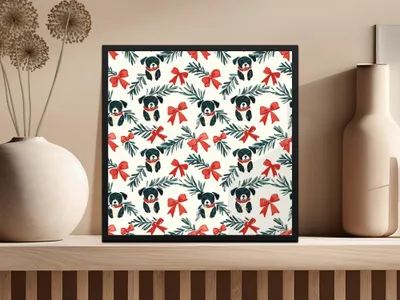 Dog Christmas Seamless Pattern, Puppy Digital Paper, Holiday Bows Jpeg, Repeating Dog Pattern, Festive Download, Animal Print, Xmas Digital - Moore and Mountain