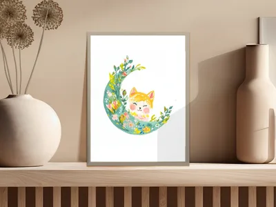 Dreamy Pastel Cat Moon SVG, Hand Painted Floral Crescent PNG Clipart, Watercolor Preppy Graphic, Artsy Girly Digital File, Vibrant Aesthetic