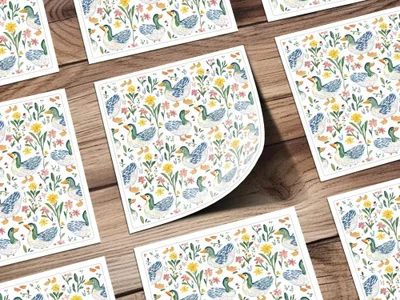Duck and Floral Digital Paper, Watercolor Seamless Pattern, Farmhouse Style, 2 JPEG Scales, Cute Animal Print, Digital Download - Moore and Mountain