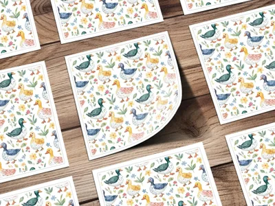 Duck Digital Paper, Watercolor Seamless Pattern, Floral Spring Pattern, Fabric Design, Scrapbooking Paper, Animal Print, Digital Download - Moore and Mountain