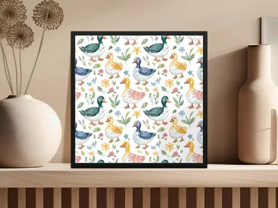 Duck Digital Paper, Watercolor Seamless Pattern, Floral Spring Pattern, Fabric Design, Scrapbooking Paper, Animal Print, Digital Download - Moore and Mountain