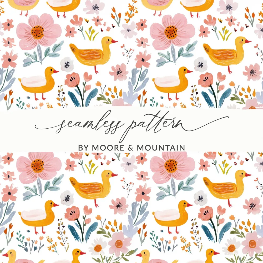 Duck Floral Seamless Pattern, Digital Download, Cute Ducklings, Flower Background, Kids Design, Fabric Design, Digital Paper - Moore and Mountain