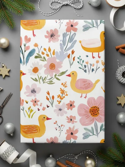Duck Floral Seamless Pattern, Digital Download, Cute Ducklings, Flower Background, Kids Design, Fabric Design, Digital Paper - Moore and Mountain
