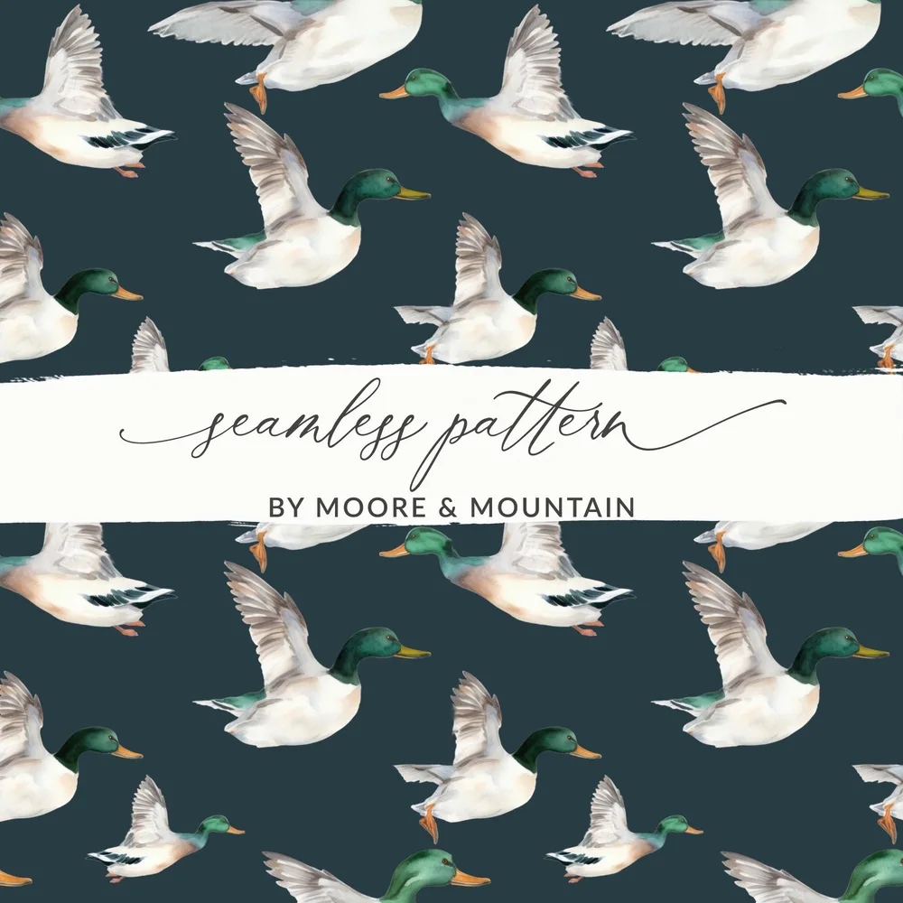 Duck Pattern Digital Paper, Flying Ducklings Seamless Pattern, Watercolor Duck Fabric Design, Nursery Decor Digital Download, Duck Print - Moore and Mountain