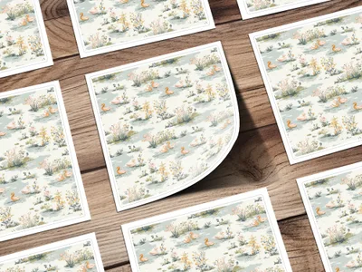 Duck Pond Digital Paper, Floral Seamless Pattern, Pastel Green Background, Wildlife Print, Farmhouse Style, Digital Download for Crafts - Moore and Mountain