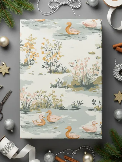 Duck Pond Digital Paper, Floral Seamless Pattern, Pastel Green Background, Wildlife Print, Farmhouse Style, Digital Download for Crafts - Moore and Mountain