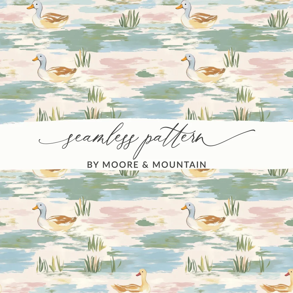 Duck Pond Digital Paper, Seamless Duck Pattern, Watercolor Style Print, Pond Life Design, Fabric Design, Nursery Art, Digital Download - Moore and Mountain