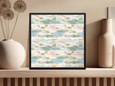 Duck Pond Digital Paper, Seamless Duck Pattern, Watercolor Style Print, Pond Life Design, Fabric Design, Nursery Art, Digital Download - Moore and Mountain