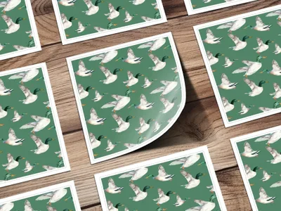 Duck Seamless Pattern Digital, Watercolor Ducklings, Green Background, Digital Paper Pack, Fabric Design, Backgrounds, Print - Moore and Mountain