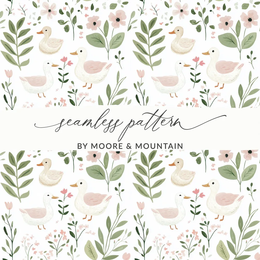 Cute Ducks with Floral Seamless Pattern Digital Design