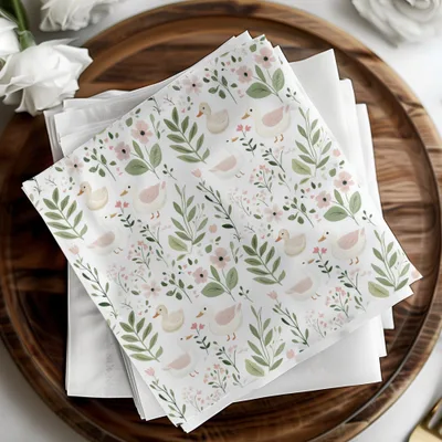 Adorable Duck and Floral Themed Decorative Napkin Product
