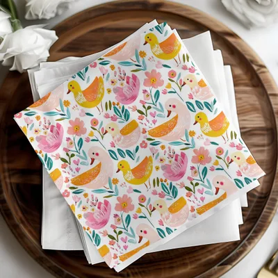 Duck Seamless Pattern, Floral Digital Paper, Watercolor Animal Print, Nursery Fabric Design, Cute Duckling Pattern, Repeating Tileable JPEG - Moore and Mountain