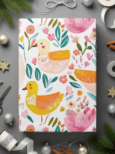 Duck Seamless Pattern, Floral Digital Paper, Watercolor Animal Print, Nursery Fabric Design, Cute Duckling Pattern, Repeating Tileable JPEG - Moore and Mountain