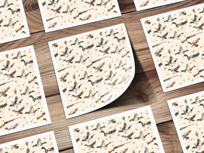 Illustrated Flying Ducks and Shotguns Pattern Print