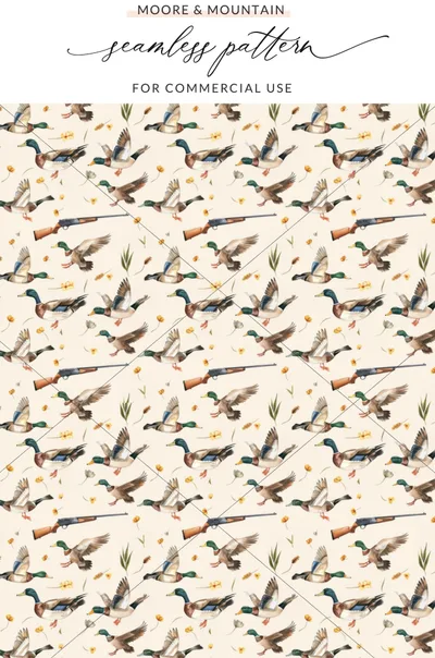 Hunting Ducks and Rifles Seamless Pattern Design