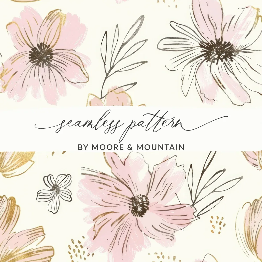 Pink and Gold Floral Seamless Pattern Design